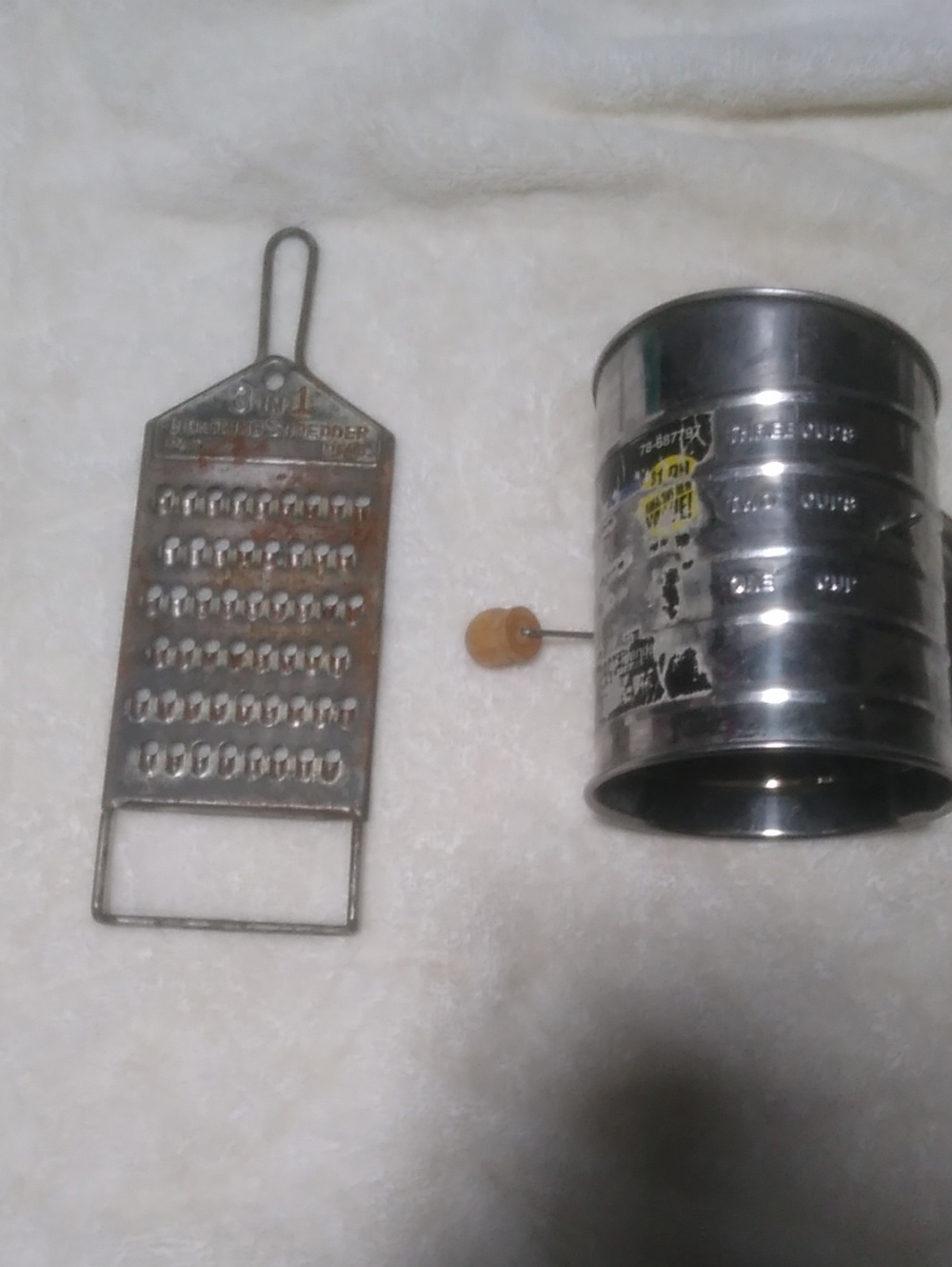 Vintage Metal Handheld Grater and Rotary Sifter
